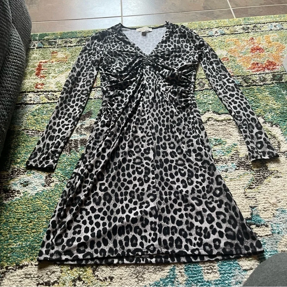 Michael Kors Cheetah pattern long sleeve cinched dress